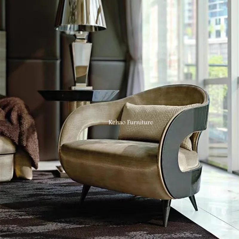 Living Room Furniture Solid Wood Leg Velvet Fabric Single Leisure Accent Club Luxury Modern orange Indoor Fancy Chair