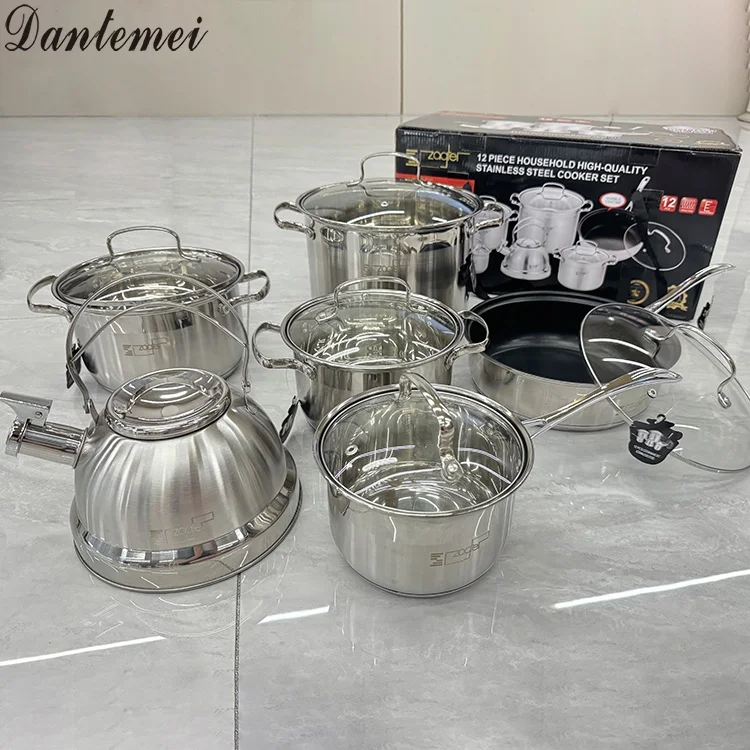Best Selling 12PCS Cooking Pot Set Kitchenware Stainless Steel Kitchen Non Stick Cookware Set