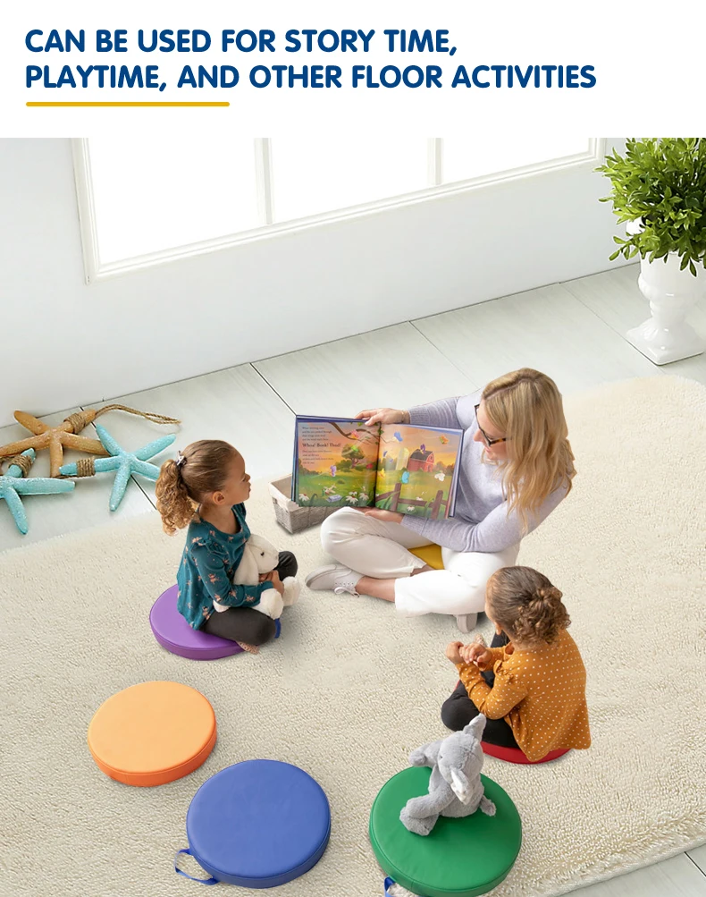 Custom-Made 13.5 Inches Waterproof PU Leather Circle Seat Cushions Kids Floor Mats for Kindergarten Nursery School