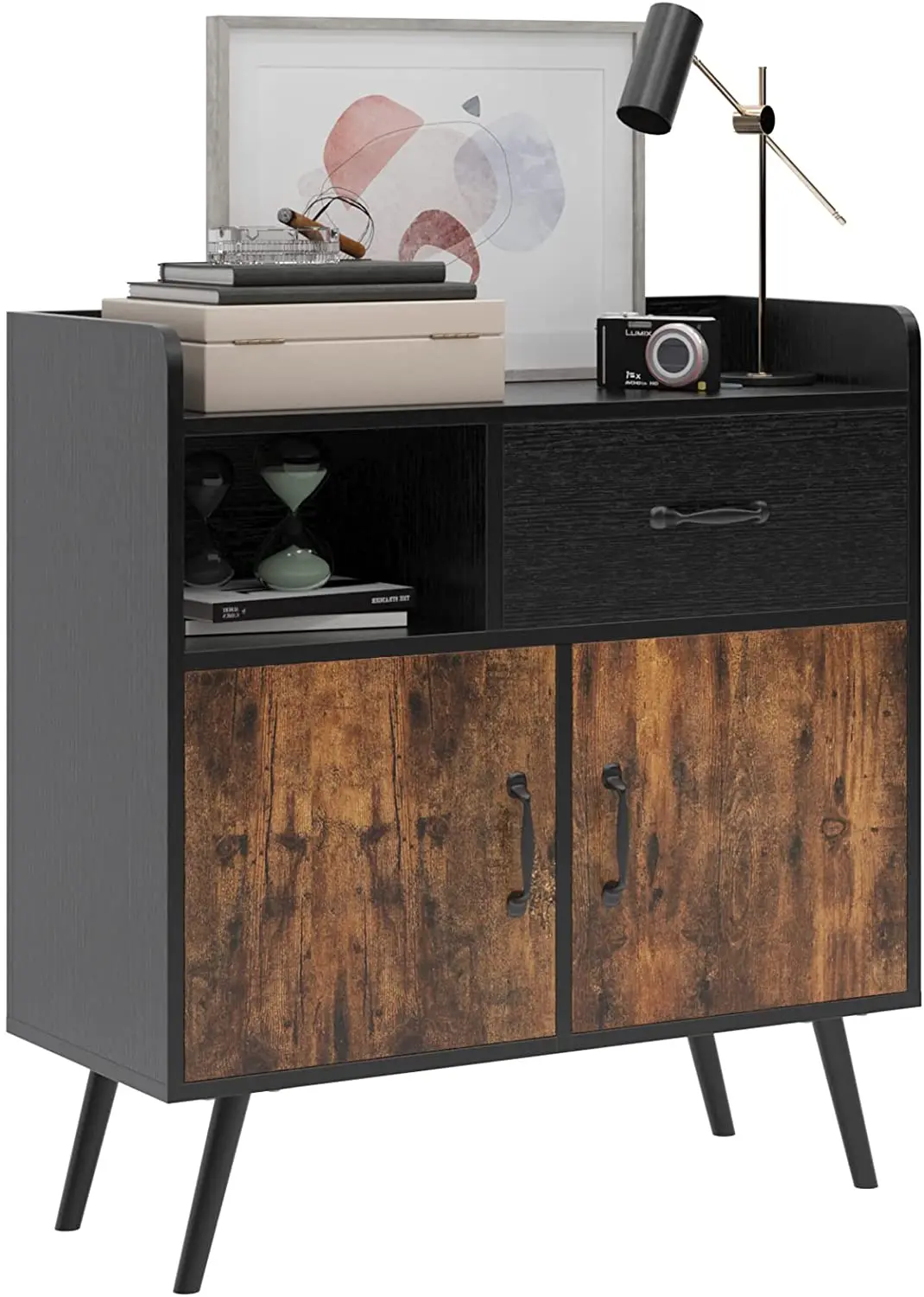 Free Standing Sideboard  Bedroom Storage Cabinet with 1 Drawer 2 Doors 1 Open Shelves