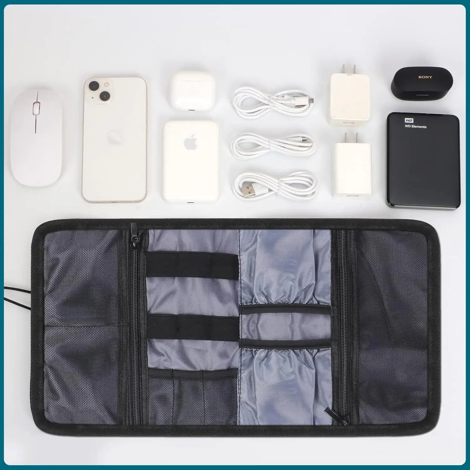 Customize Logo Promotion Cheap Portable Folding Travel Tech Digital Cable Electronic Cord Wire Pouch Organizer Storage Bag Roll