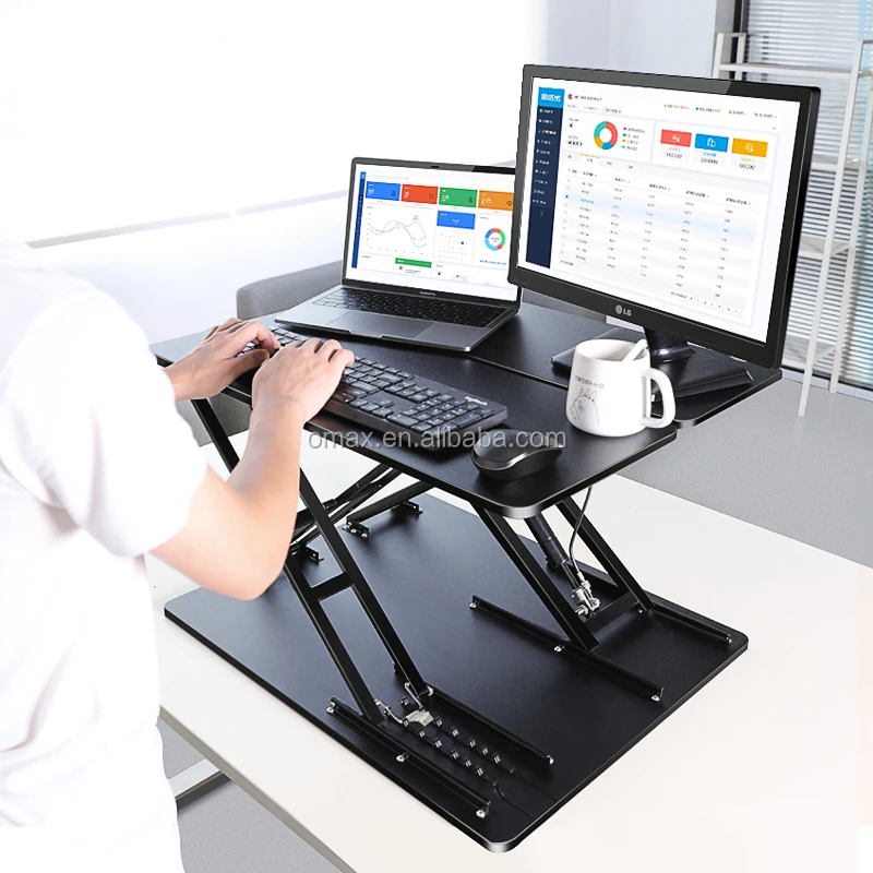 Metal table Top Air Lift Assisted Sit Stand Pneumatic lift Height Adjustable Standing table desk