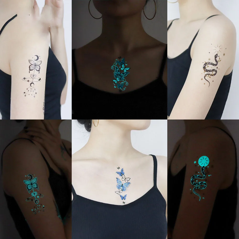 Women Arm Face Glowing Body Art Snake Butterfly Electric Syllable Party New Blue Luminous Tattoo Sticker
