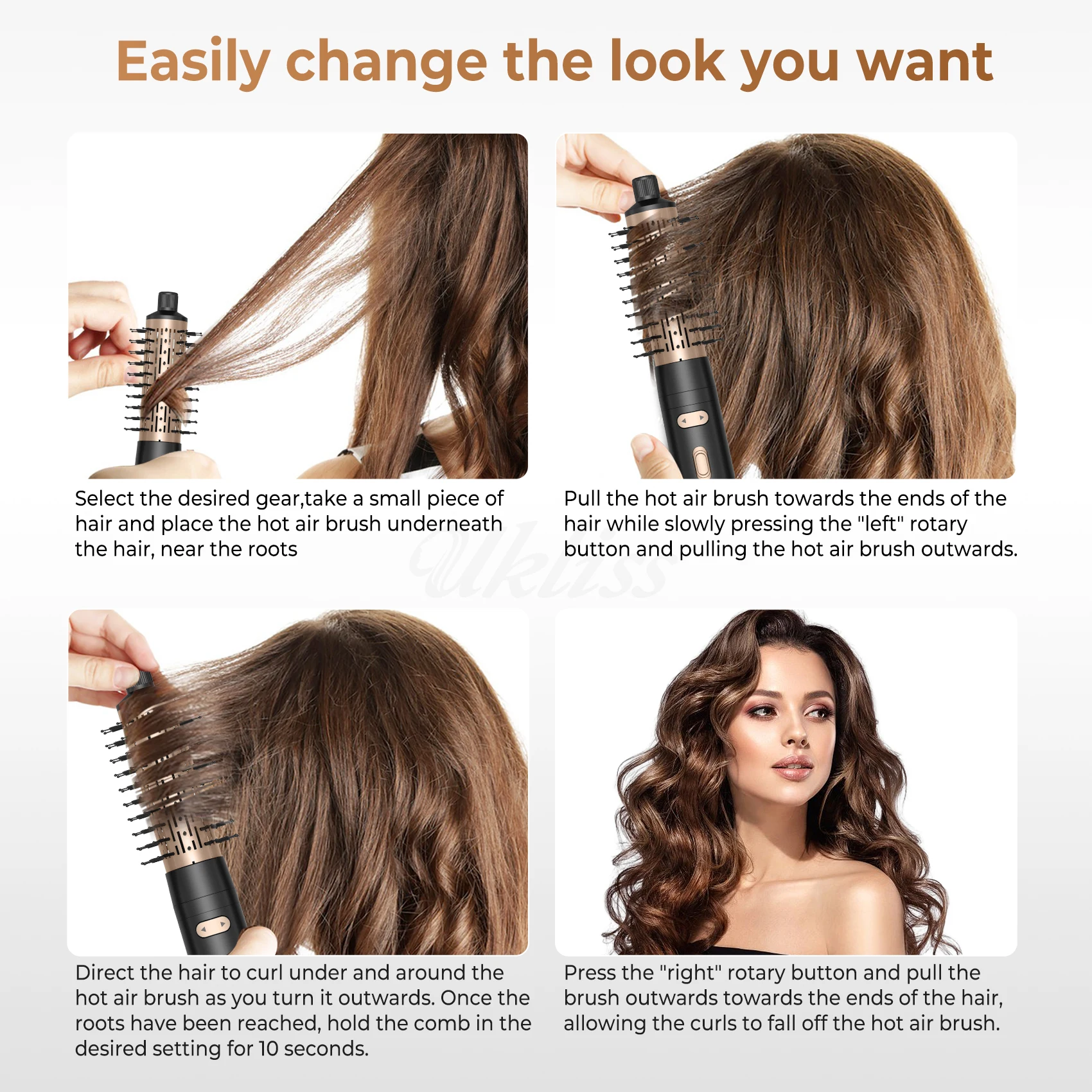 Automatic Rotating Hot Air Hair Brush With Auto Left and Right Function Curling Styler Hot Air Comb Rotary Hairdryer