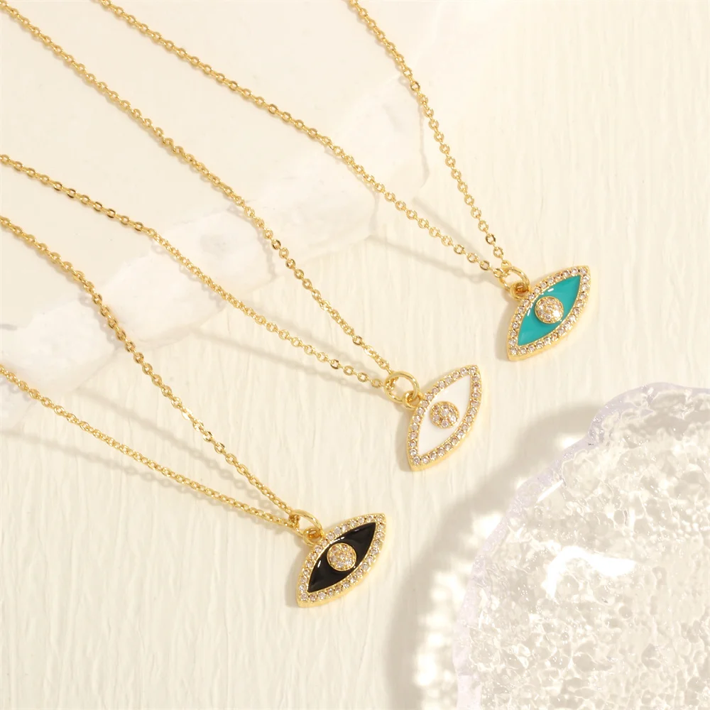 EYIKA Turkish Devil Eye Pendant Necklace Jewelry 18K Gold Plated Enamel Evil-Eyes Necklaces For Women