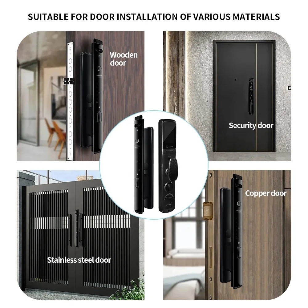 Security Smart Door Lock Cam Electric Deadbolt Peephole Camera Biometric Fingerprint Keyless Lock