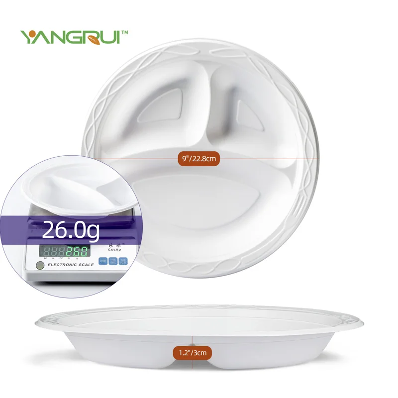 Wholesale Multifunctional Hard Plate Disposable 9 Inch White Compartments Plastic Microwave Durable Plates