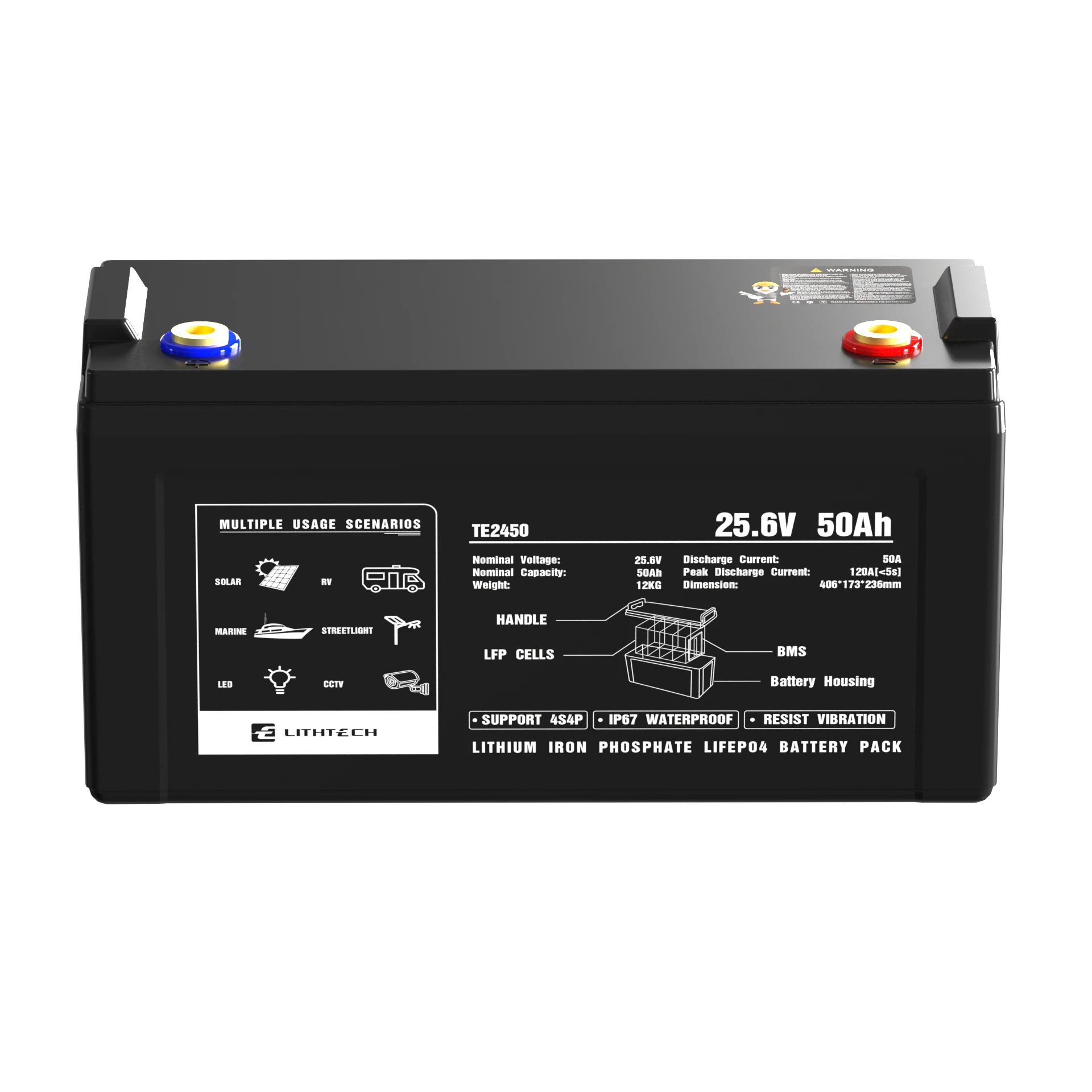 Manufacturer custom lifepo4 lithium battery 25.6V 24V 50ah Lead-Acid Replacement battery With Smart Bms