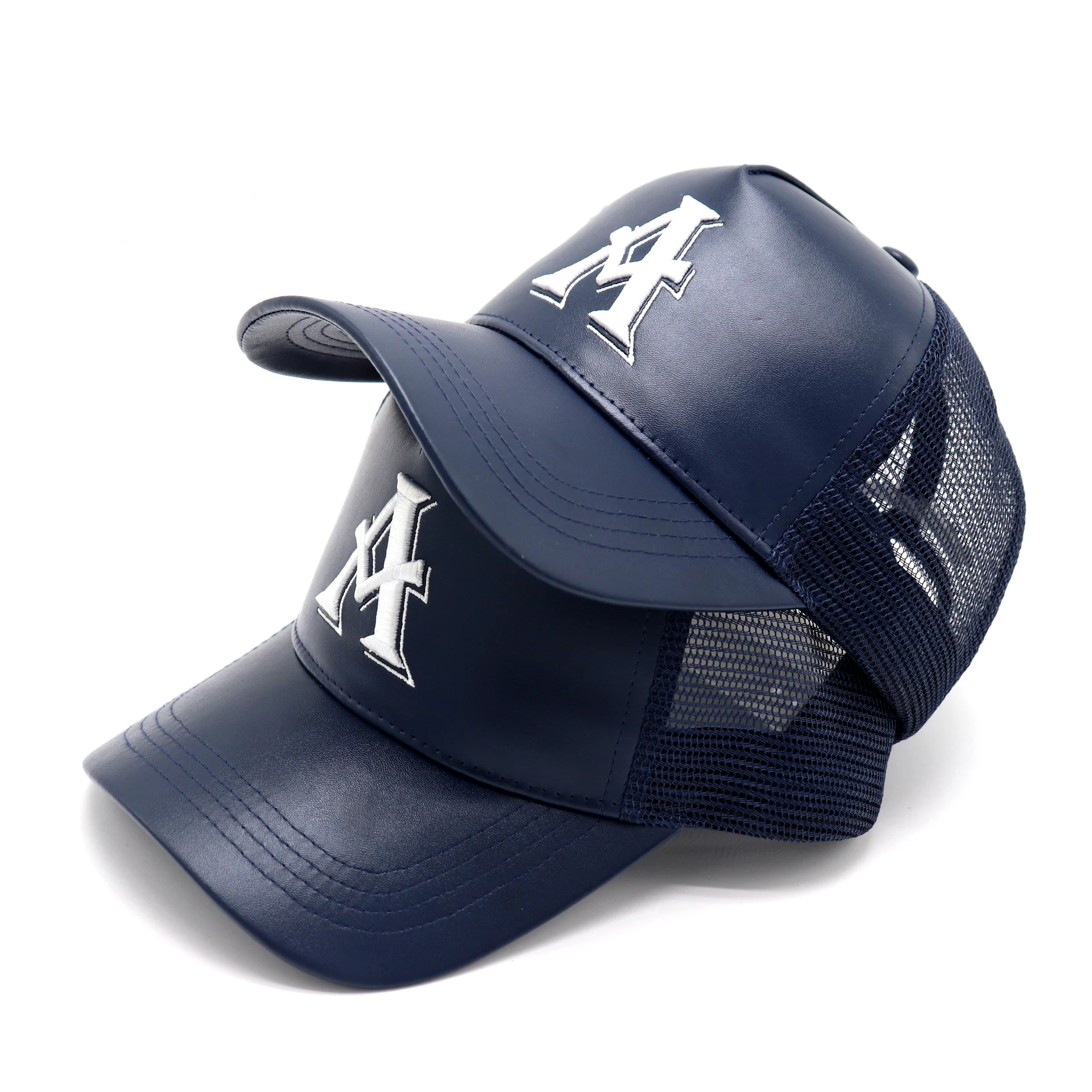 Private Label 3d Logo Gorras Embroidery Trucker Cap Premium Custom PU Faux Leather Trucker Hat