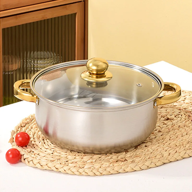 Golden Handle Stock Pot 10 Pieces Set 16-24cm Household Stainless Steel Pot Cookware Set