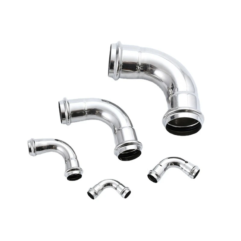 China Manufacturers Customized DN15-DN100 SS304 Stainless Steel Pipe Fittings 90 Degree Elbow Press Quick Connect Pipe Fitting