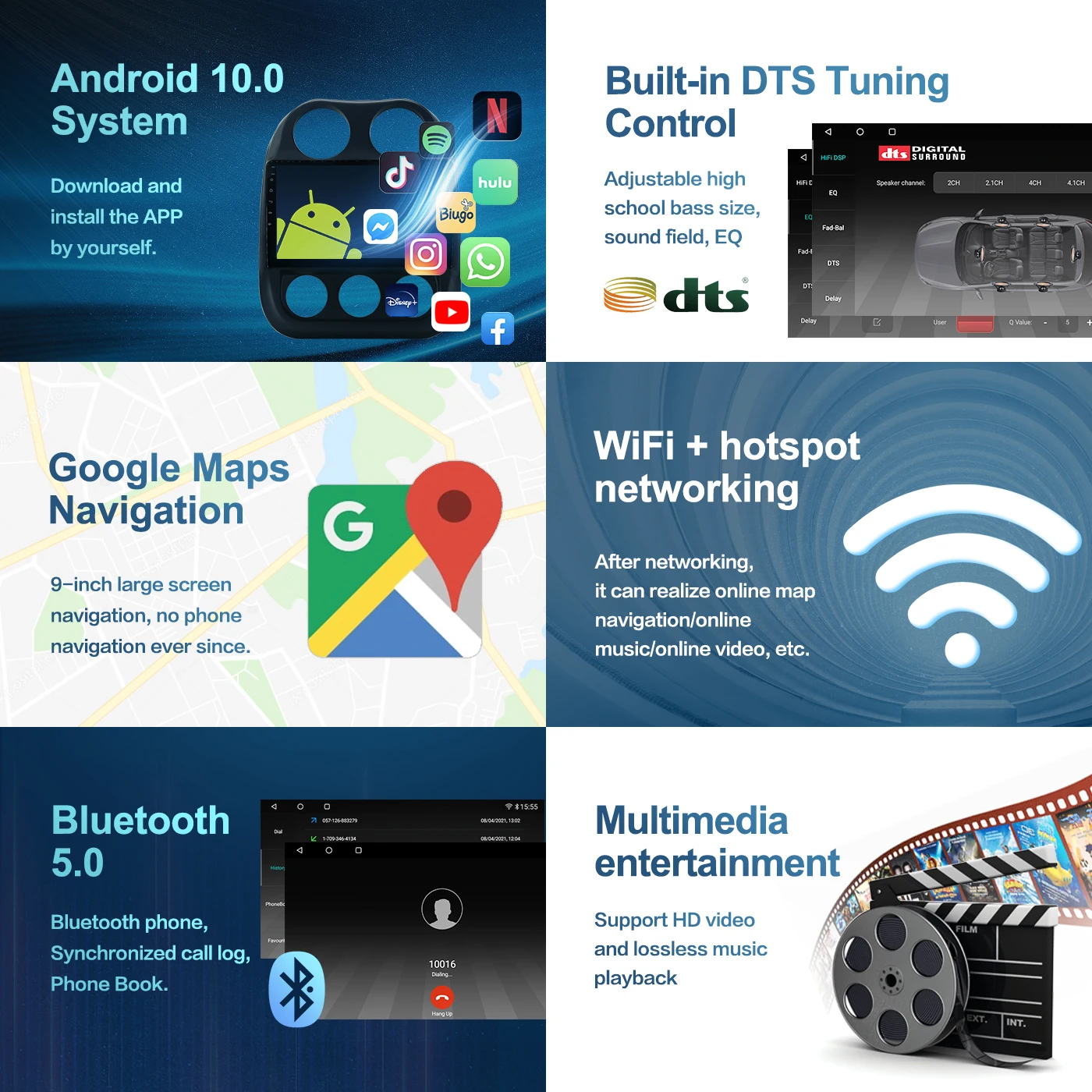 Car Radio Android 10.0 QLED Screen For Jeep Compass Patriot 2010-2016 Auto Stereo Multimedia Player Navigation Carplay No 2 din