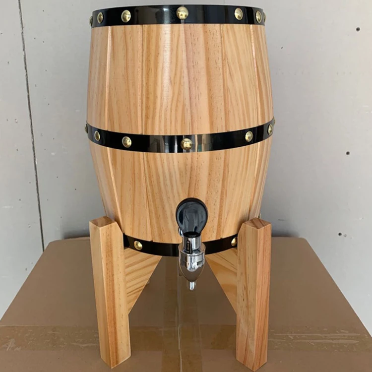 5L Oak Barrel for Storage or Aging Wine & Spirits Wine Barrel Holder for Wine Bar or Beverage Tubs
