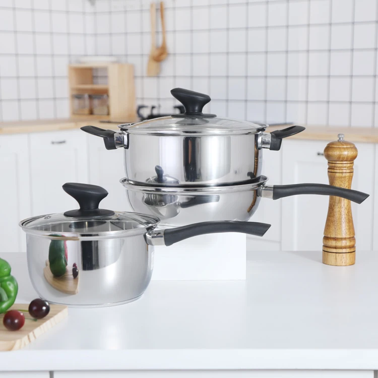 Induction cookware set hot sales kitchenware cooking soup milk pot stainless steel kinox saucepan cookware sets