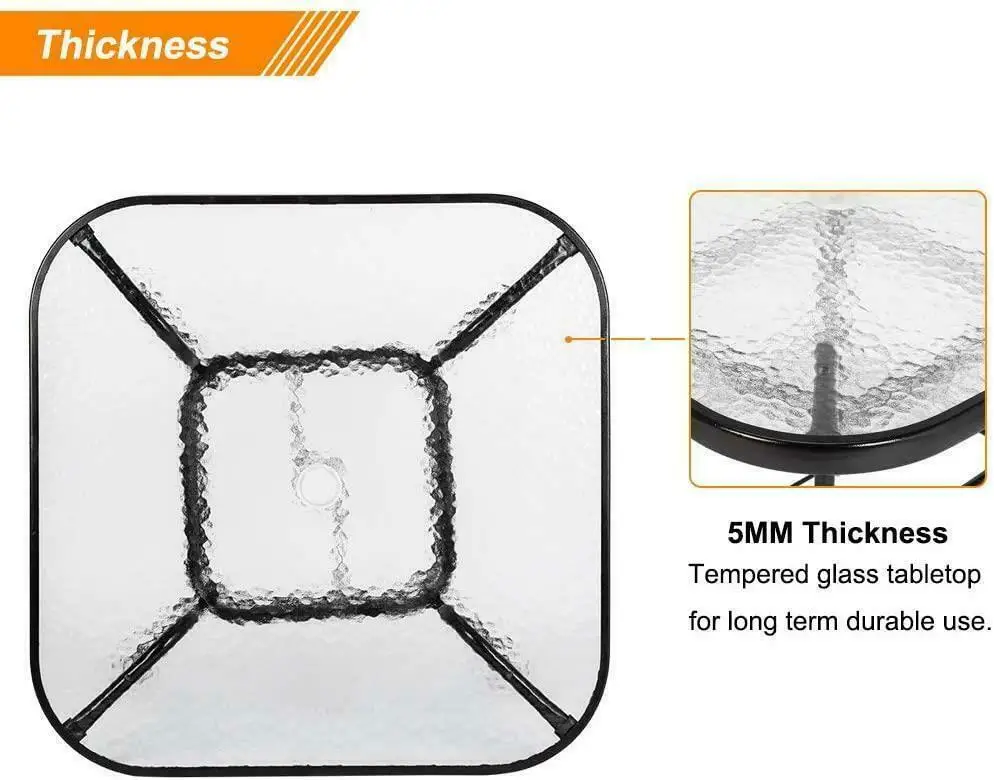 Уличный обеденный квадратный стол для патио 32 дюйма, стол из закаленного стекла, стол для патио, бистро, стол для пляжа, крыльца, бассейна