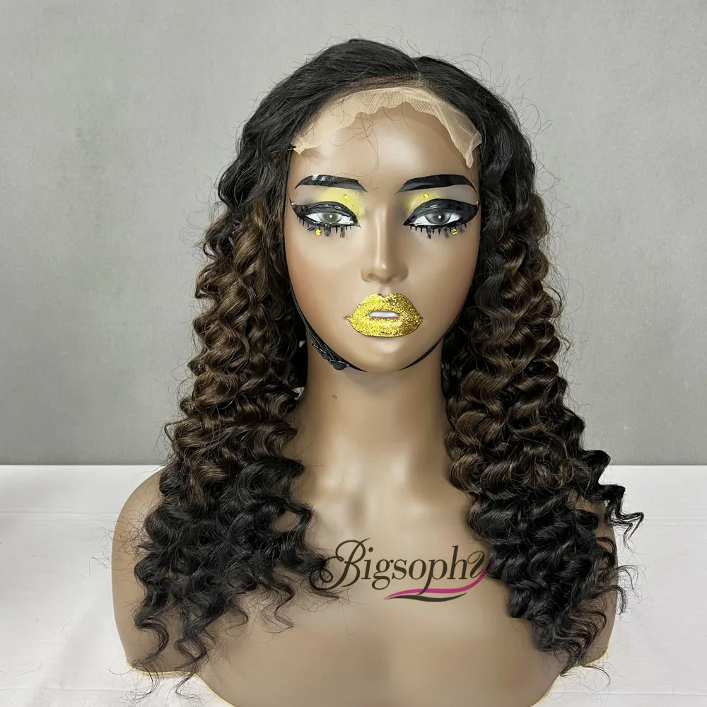 Best Selling Super Double Drawn Beyonce Curl Human Hair Wig,18Inch Ombre T1B/4/1B Coloured 5X5 Closure Lace Wig From Young Girls