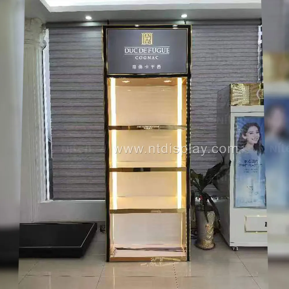 liquor bottle supermarket wine display cabinet floor stand beer bottle display shelf