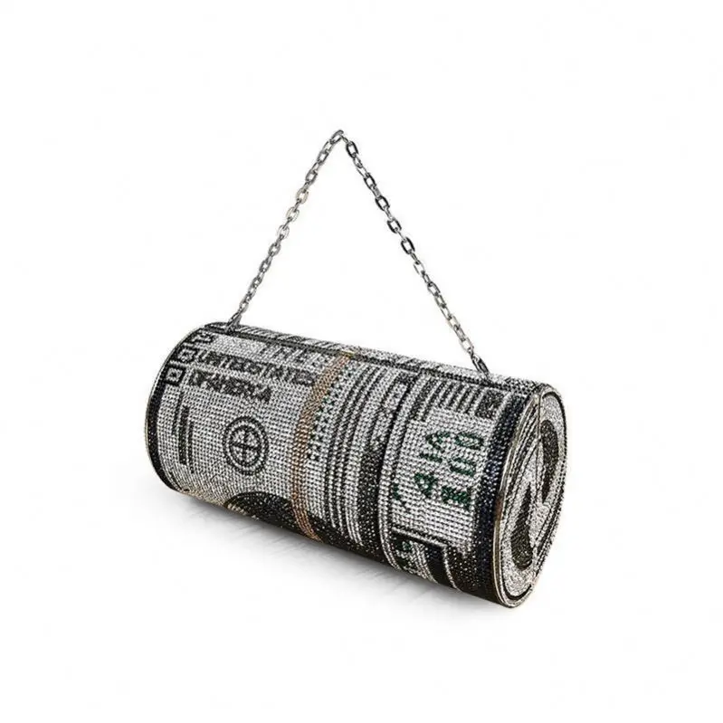 
Wedding Party Prom evening bag,10000 dollars rhinestones Crystal black round handbag,bling diamond money clutch purse for women 