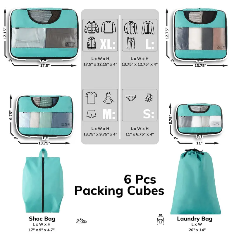 Storage Bag Set Waterproof Travel Luggage Suitcase 6 Pieces Portable Luggage Packing Cubes For Suitcases Carry On