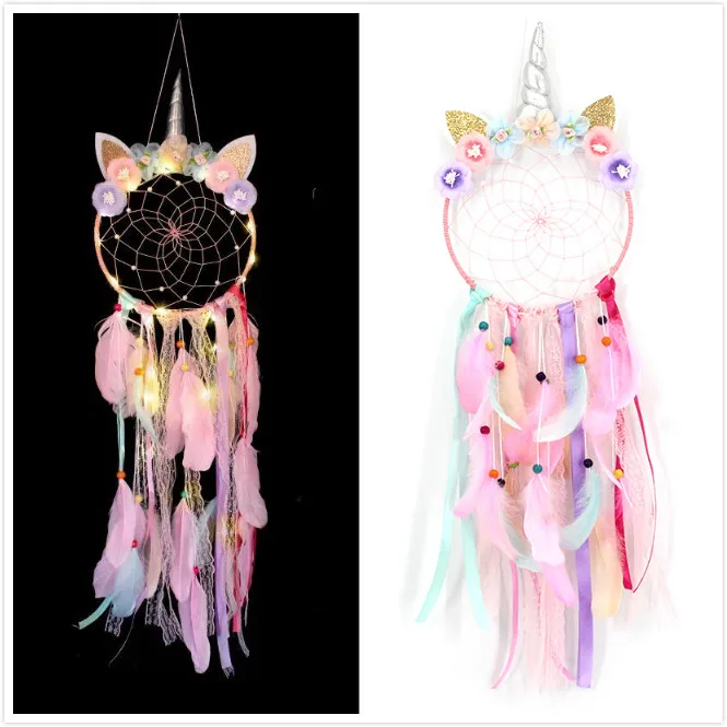Factory Supplies Cheap Handmade Unicorn Home Decoration Indian Feathers Dream Catcher