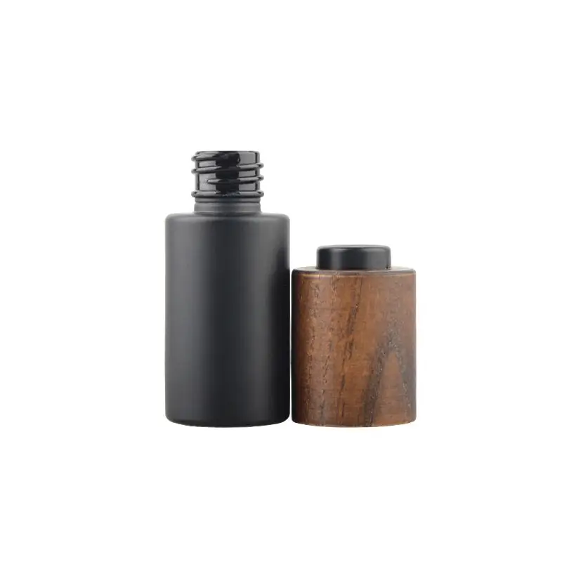 Skincare wholesale dark violet glass bottles and glass jars with high quality ash tree wooden 15ml 30ml 50ml dropper bottle