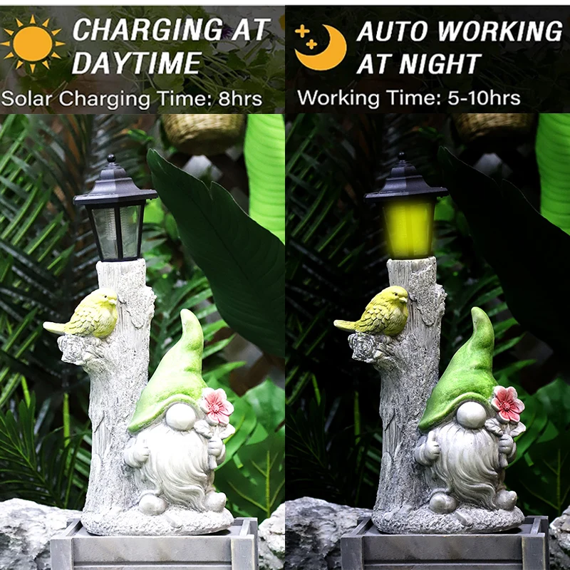 Redeco Wholesale Beach Gnome Statue Magnesia Crafts LED Solar Lamp Summer Gnomes Magnesium oxide Crafts For Gifts Garden Decor