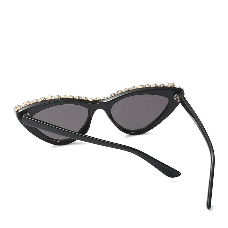 Vintage Retro Women Cateye Sunglasses Rhinestone Crystal Bling Trim Jeweled Frame Costume Glasses