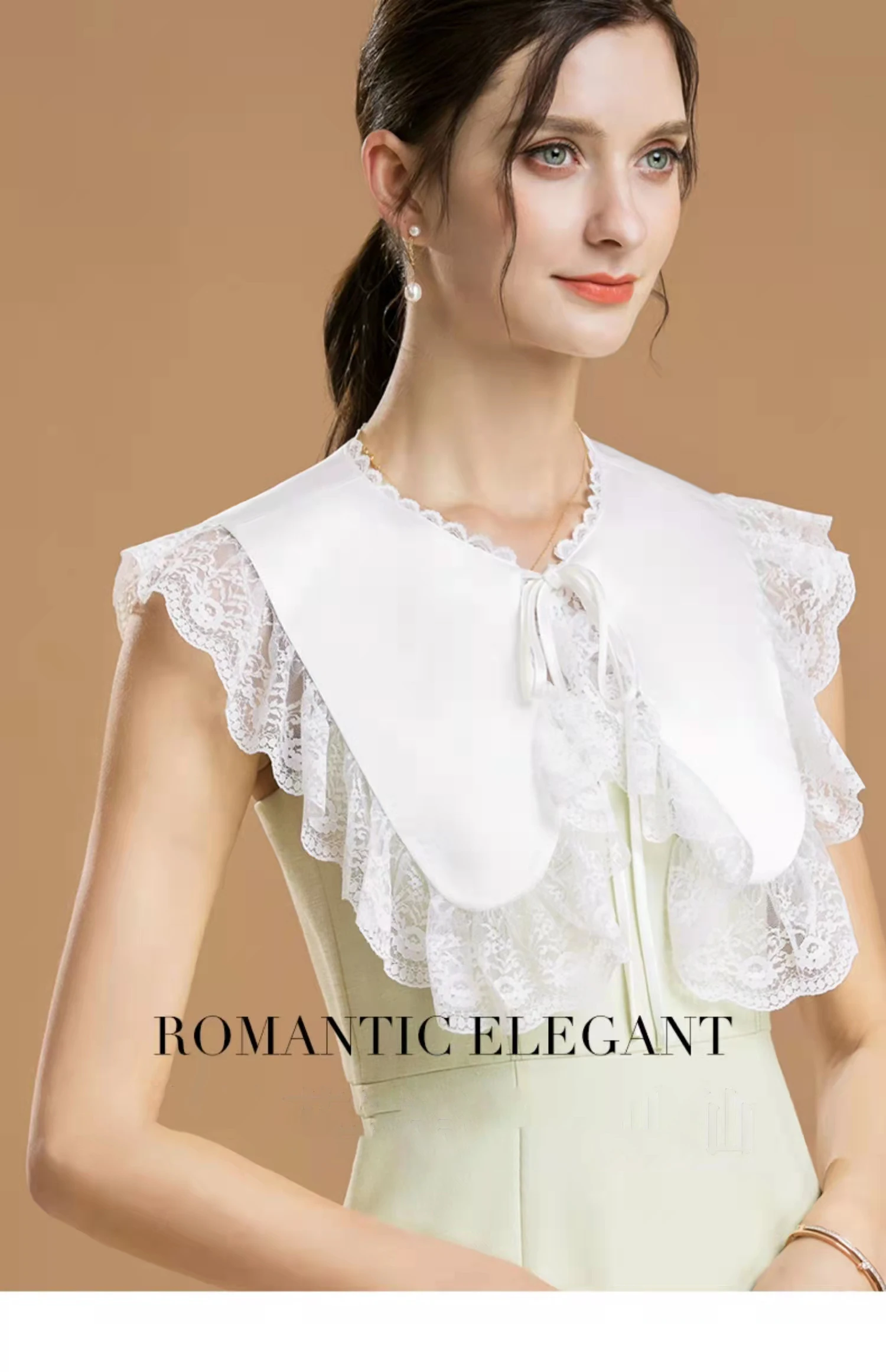 custom women girls scarf cotton shirt neck white embroidered flower designs elegant detachable lace fake collar shawl