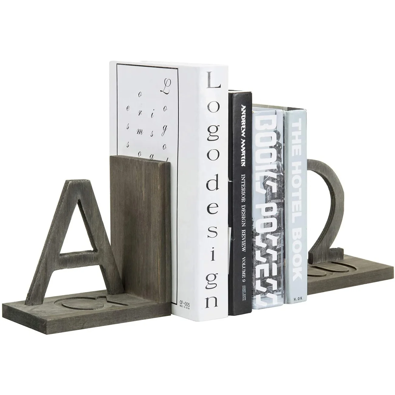 Винтажный серый Массив дерева и черный металл альфа и омега греческие буквы декоративные закладки, набор из 2