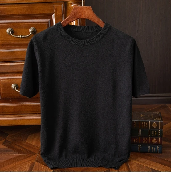 Liu Ming Latest Products 2024 Korean Fashion Men Casual Knit O Neck Sweater Short Sleeve Tops T Shirts