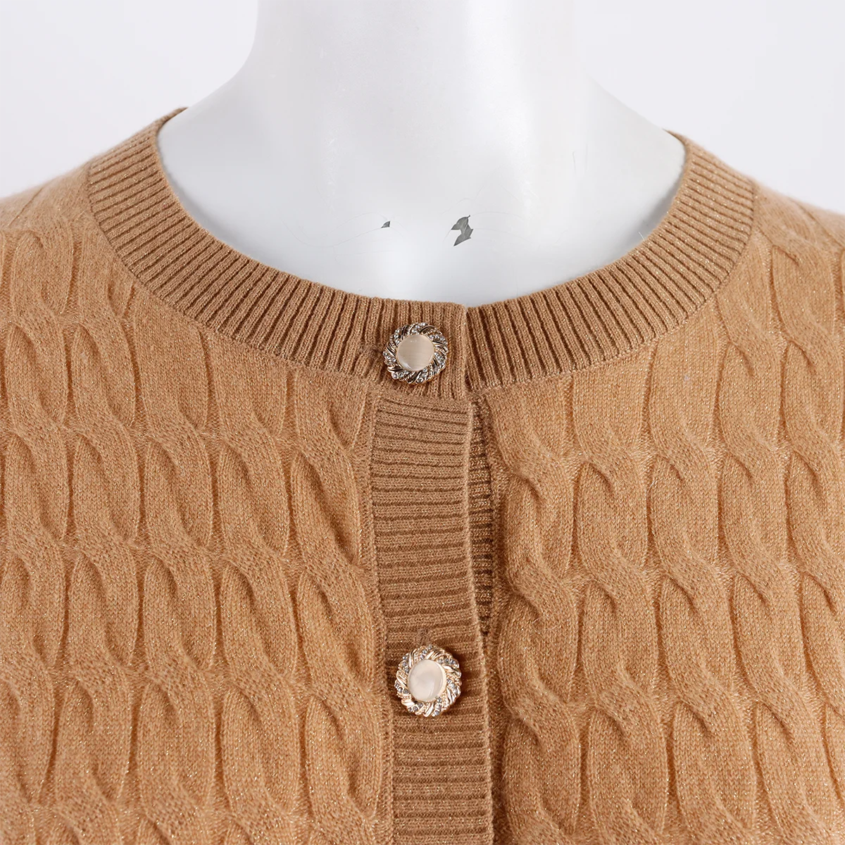 Popular Women Cashmere Sweater Mock Neck Knit Top Cable Button Knit Pullover