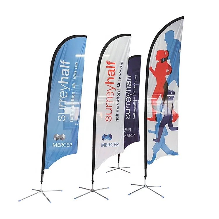 Outdoor ECO Custom Feather Flag With Cross Base Digital Print Promotional Flying Beach Flag