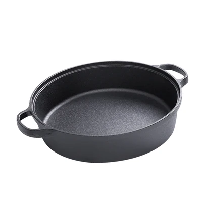 Large Capacity Pancake Pan Pre-seasoned Frypan Deep Skillet Cast Iron for Home Restaurant Minimalist Sustainable Non-stick 35 Cm