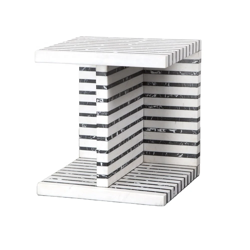 Living Room furniture designed matching zebra color modern natural stone marble side table