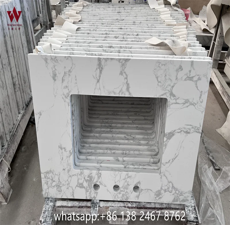 latest Bathroom Equipment Drawer Storage Luxury Solid Wood and Carrara Marble Top white Lacquer