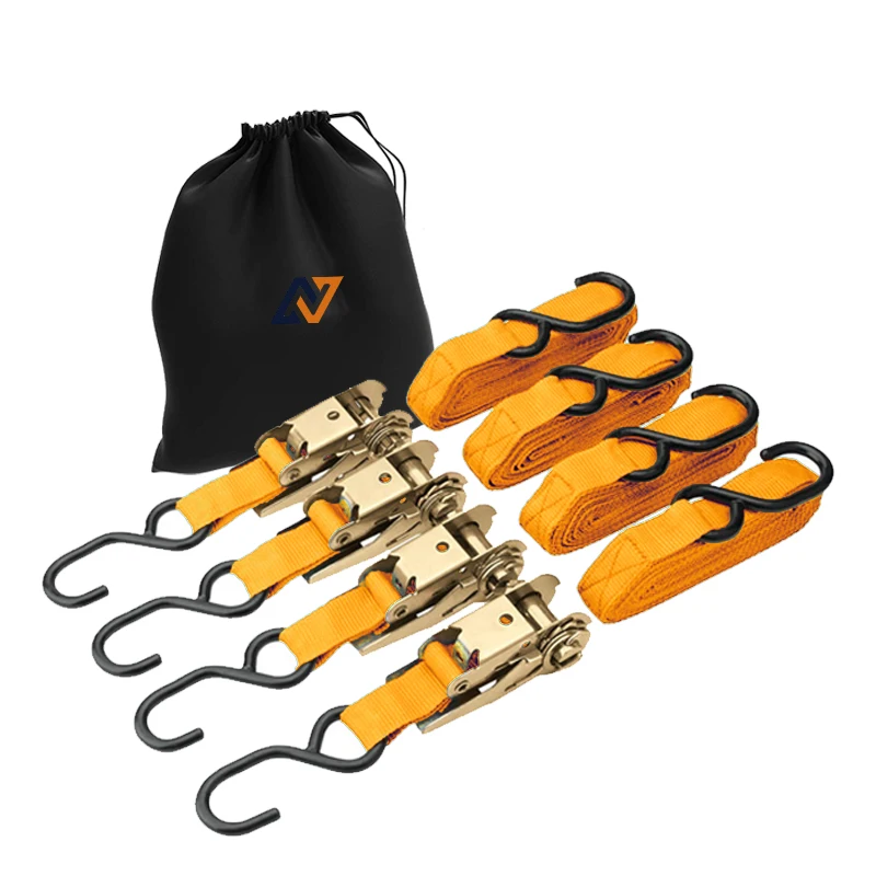 OEM ratchet straps 4 pack 1inch 1760 lbs ratchet tie down printed LOGO tie down straps with drawstring pocket