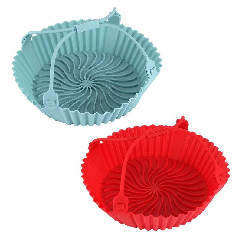 Round Silicone Air Fryer Liner Non-stick Food Grade 8 Inch Reusable Air Fryer Pot Baking Tray Basket with Detachable Lifting Lug