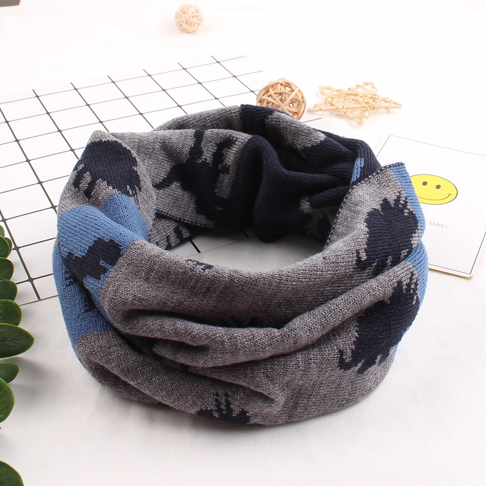 Round Scarf with Dinosaur Boys Girls Unisex 100% Acrylic Neck Warmer for Children Winter Kids Scarf Knitted