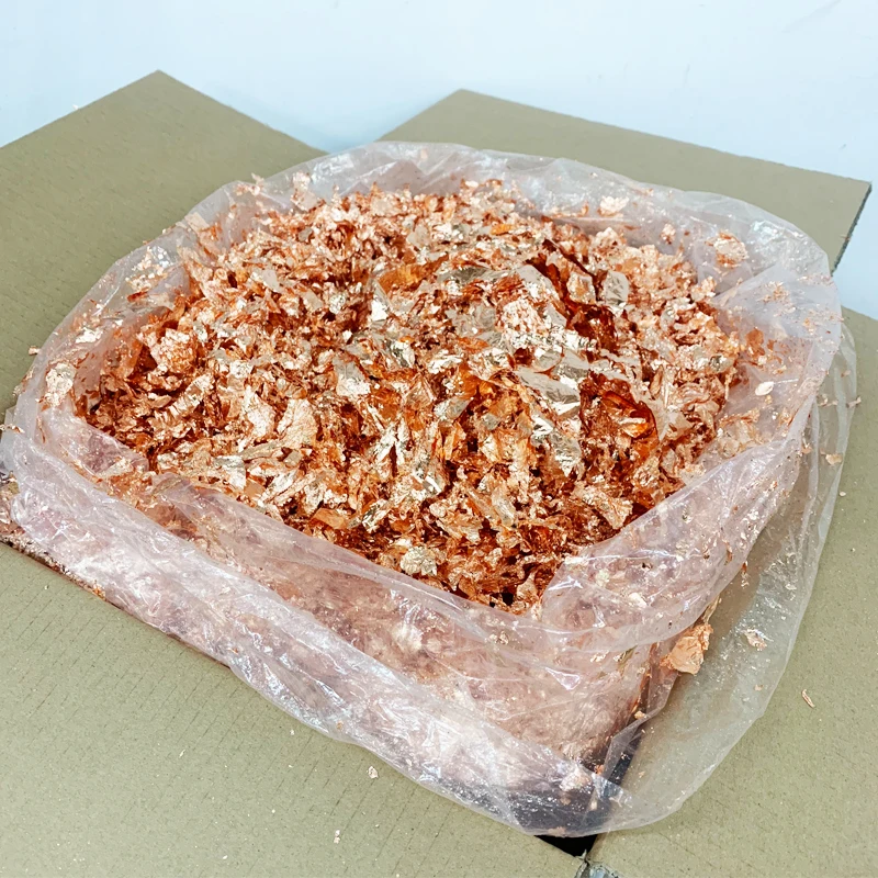 Factory On Sale Copper flake leaves sheets Foil Paper 2 kg per Carton Soft Pieces Rose Gold Leaf in Low Price