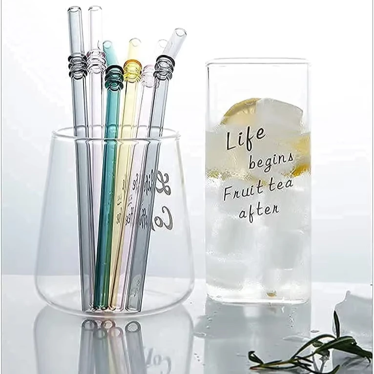 Прямые продажи с фабрики высокое боросиликатное стекло экологически чистое многоразовое цветное пищевая безопасность прозрачные изогнутые стеклянные соломинки