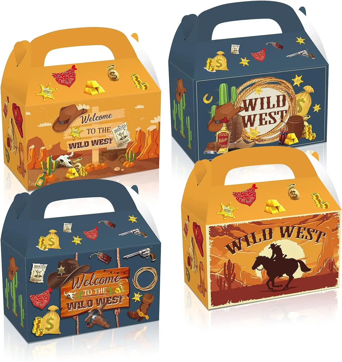 12 Pack Wild West Boy Baby Shower Theme Boxes Western Cowboy Party Favor Treat Box for Western Cowboy Birthday Party