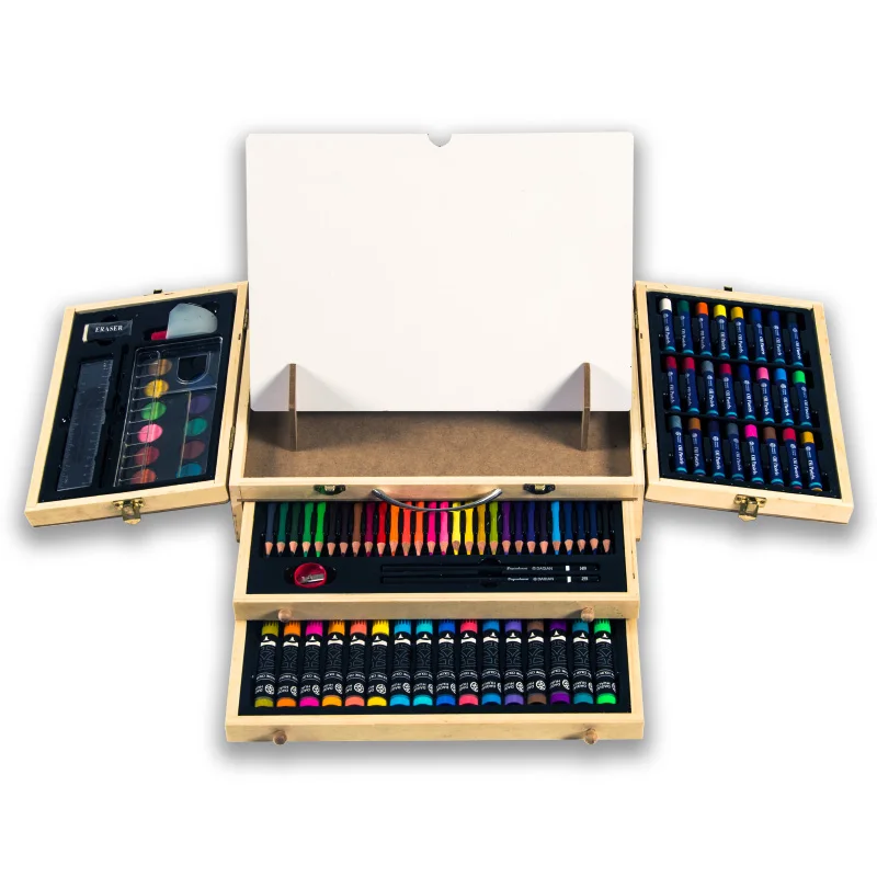 NEW Professional Art Set 113 Pieces Deluxe Art Set in Wooden Case For Painting & Drawing Set Professional Kids Art Kit