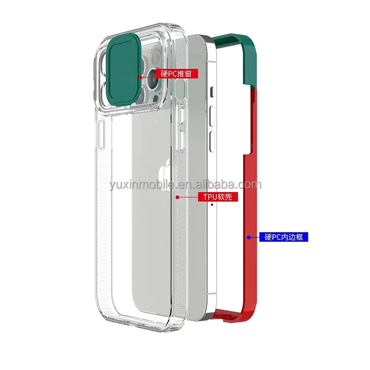 Double Color Camera Protective Push Slide Window Shockproof TPU Mobile Phone Cover for Redmi Note 11 Note 11pro HOT 11 play