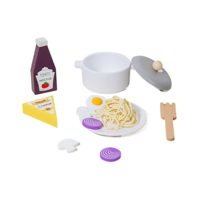 Wooden Kids Toys Tableware Play Simulated Italian spaghetti cooking set Pretend Play Preschool