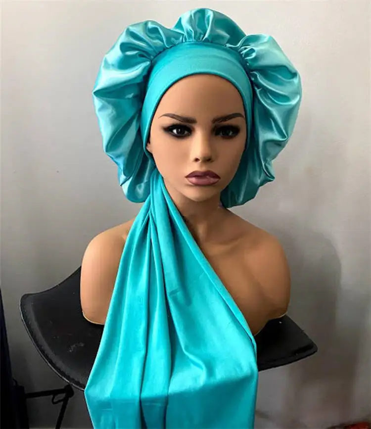 
Hot selling custom logo satin silk bonnet with tie band 