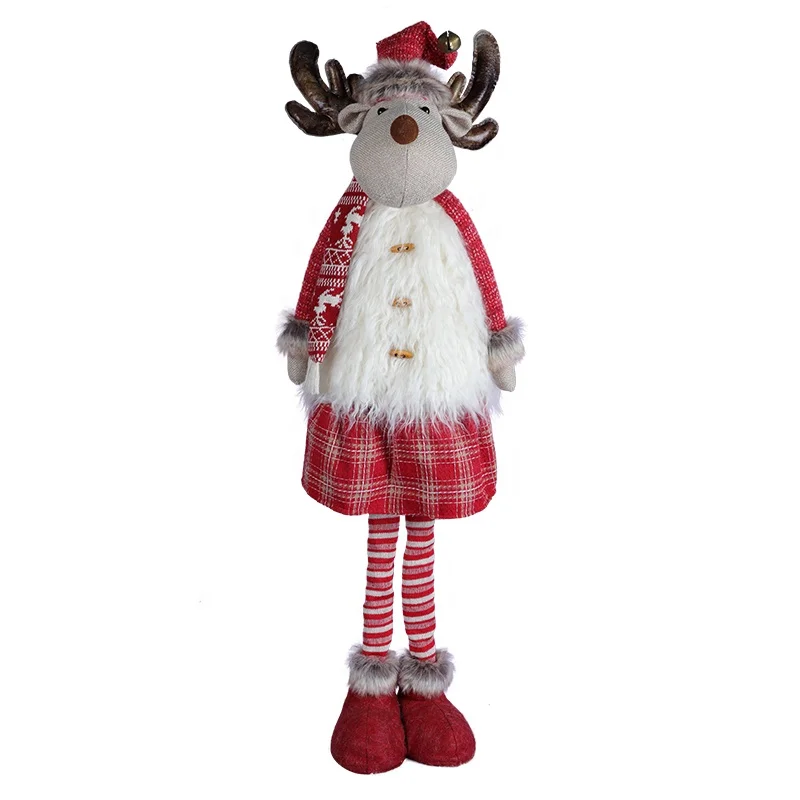 37 inch Nordic Style Red and White Christmas Decoration Plush Reindeer Doll with Telescopic Legs