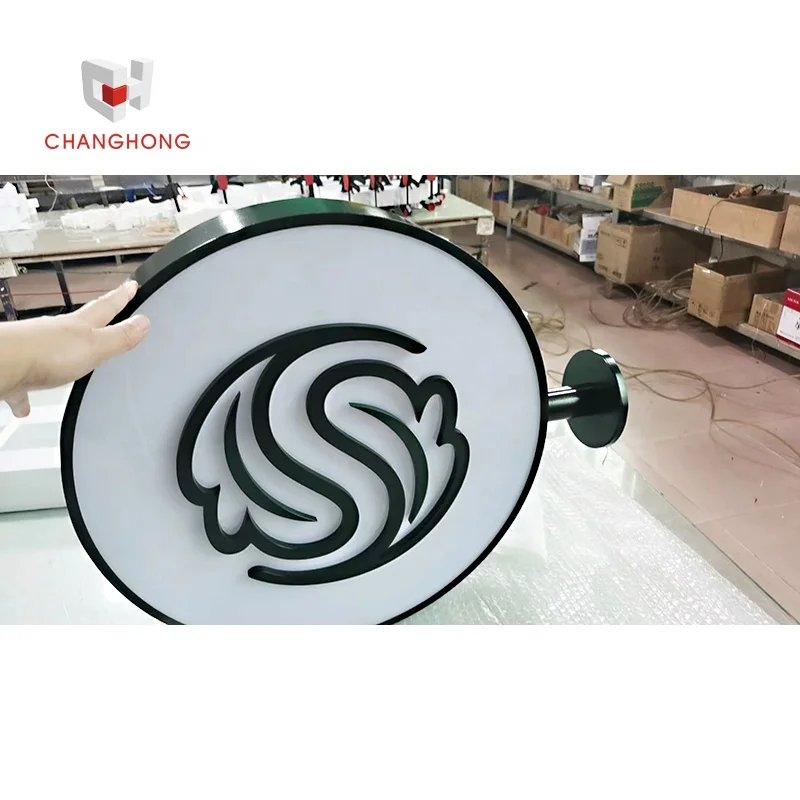 circle led sign board signage outdoor wall side hanging water proof round plastic double side light box