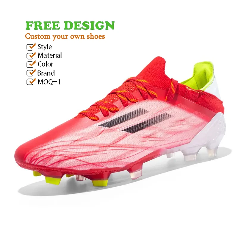 Outfit Red Soccer Cleats Custom Football Turf Professional Botines Cleats size 7 TF/FG Training Chuteira Football Boots