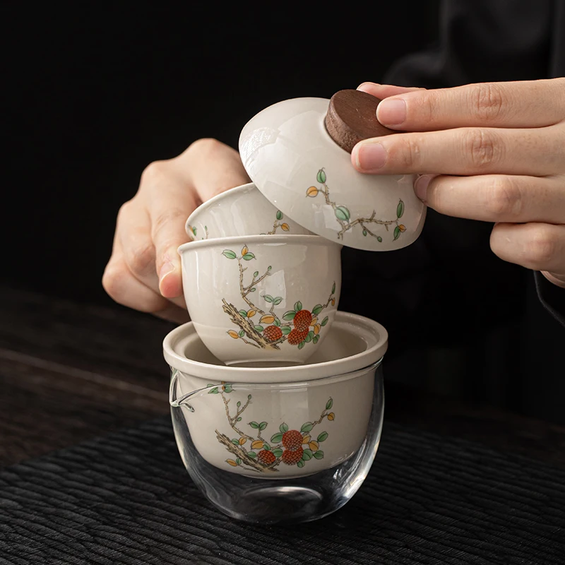 Chinese Flower Series Kung Fu Tea Set Luxury Portable Outdoor One-Pot Two-Cup Quick Serve Travel Ceramic Tea Ware Box Packing