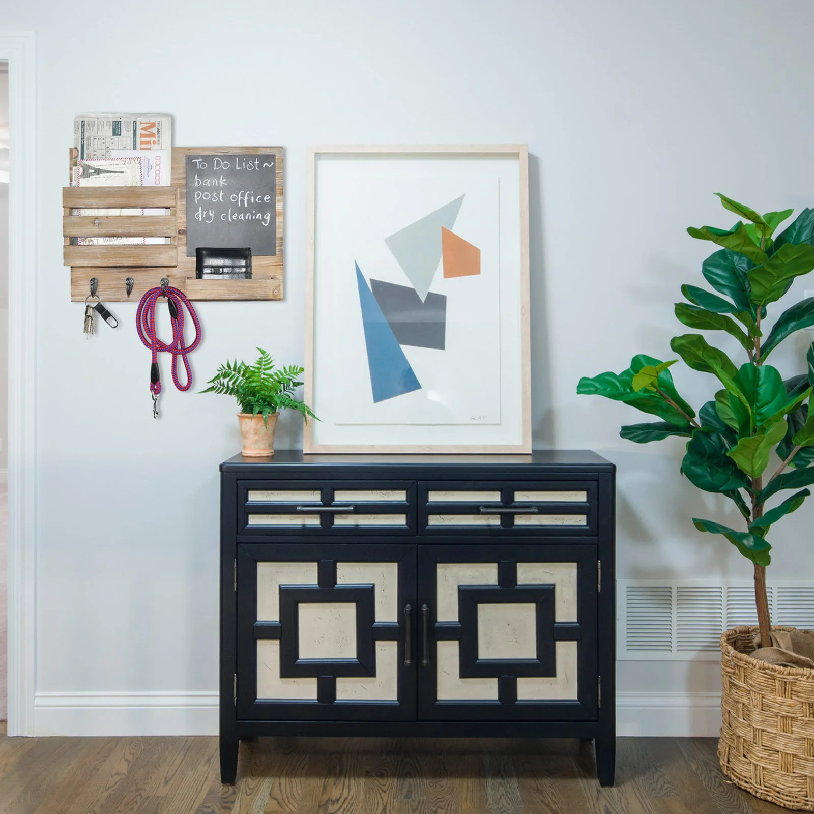 Solid Wood Wall Mounted Mail Envelope Rack Coat Rack Mail & Key Holder With chalkboard